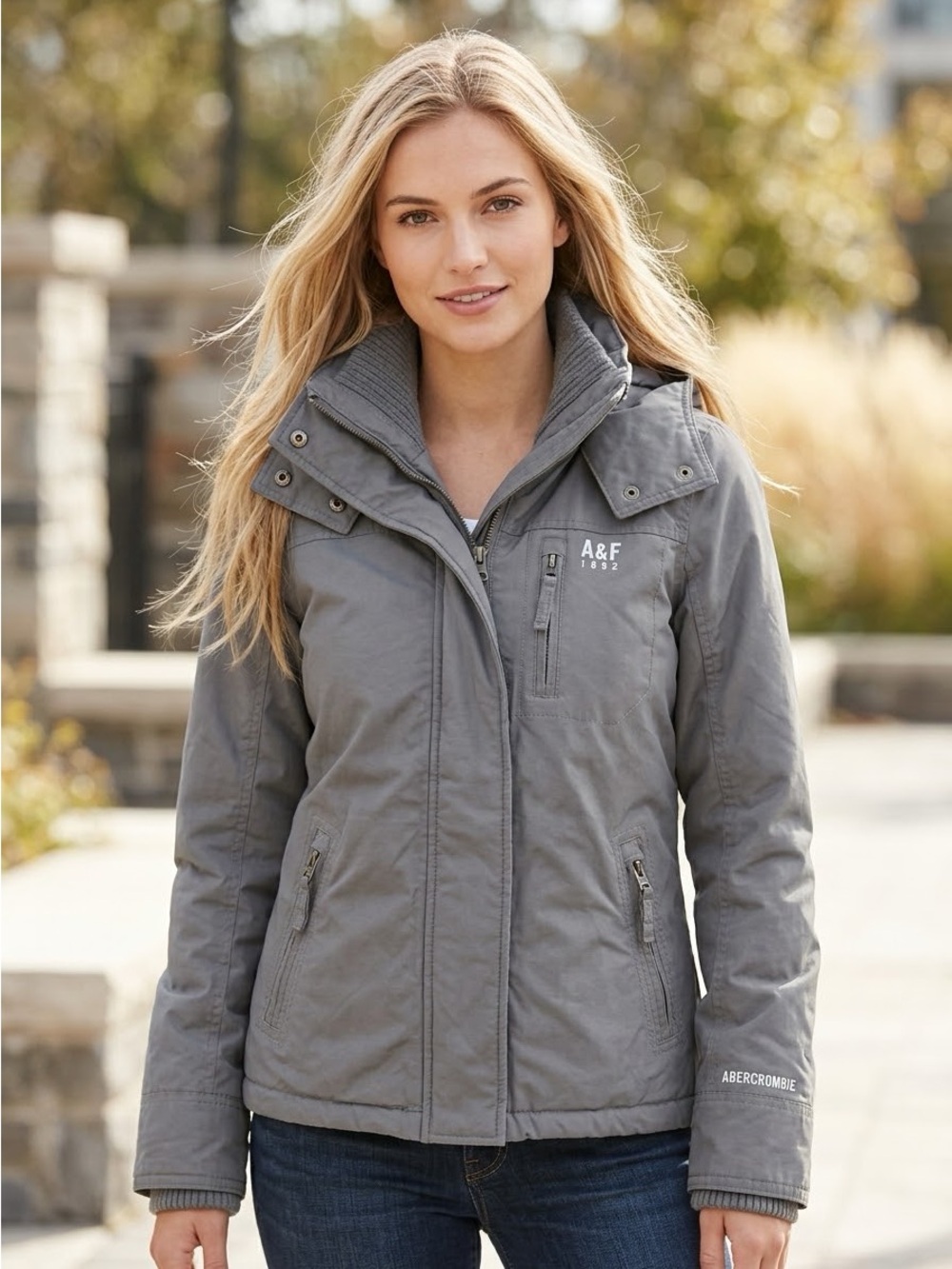 ABERCROMBIE & FITCH All Season Weather Warrior Gray Hooded Jacket